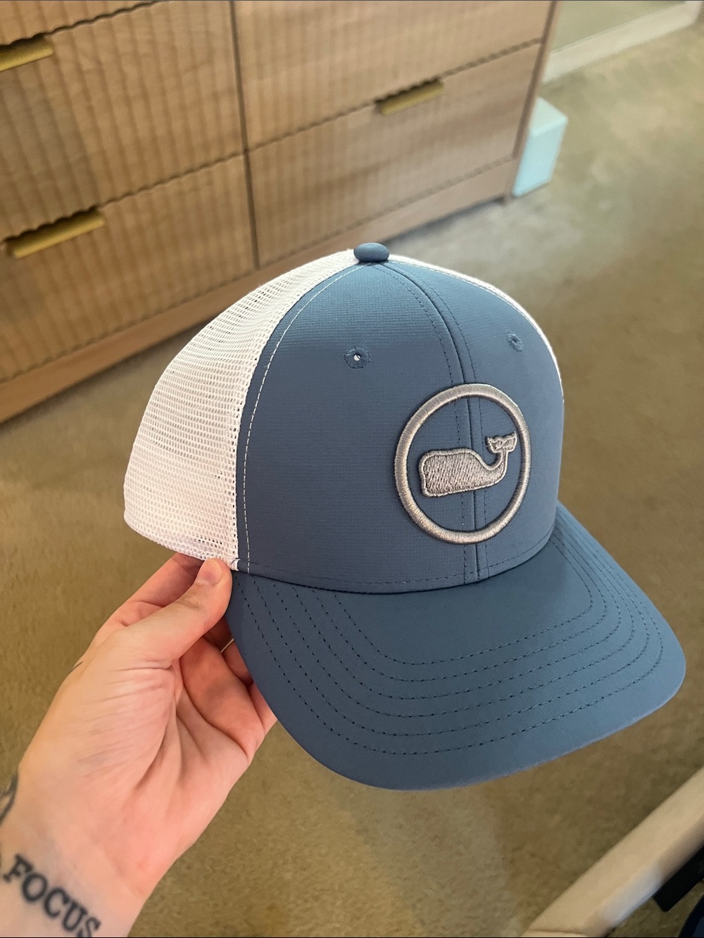Vineyard Vines Slate Blue and White Whale Logo Trucker Hat